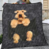 Airedale Terrier Dog Pocket Quilt, Airedale Terrier Quilt Blanket