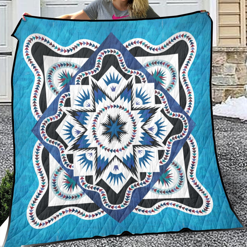 Native Star Quilt - Vintage Blue Lakota Star Quilt Blanket