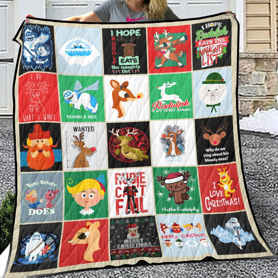 Rudolph The Rednosed Reindeer Fleece, Sherpa Blanket, Xmas TV Movie Quilt