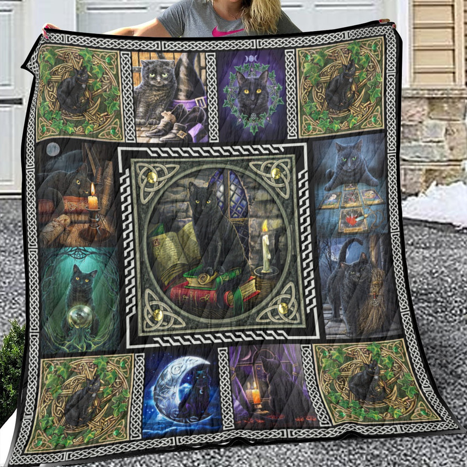 Wiccan Black Cat Quilt, Black Cat Quilt Blanket