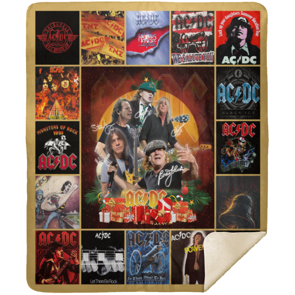 AC/DC Band Blanket, AC/DC Albums Fleece, Sherpa Blanket Ver2 MSHM Premium Mink Sherpa Blanket 50x60