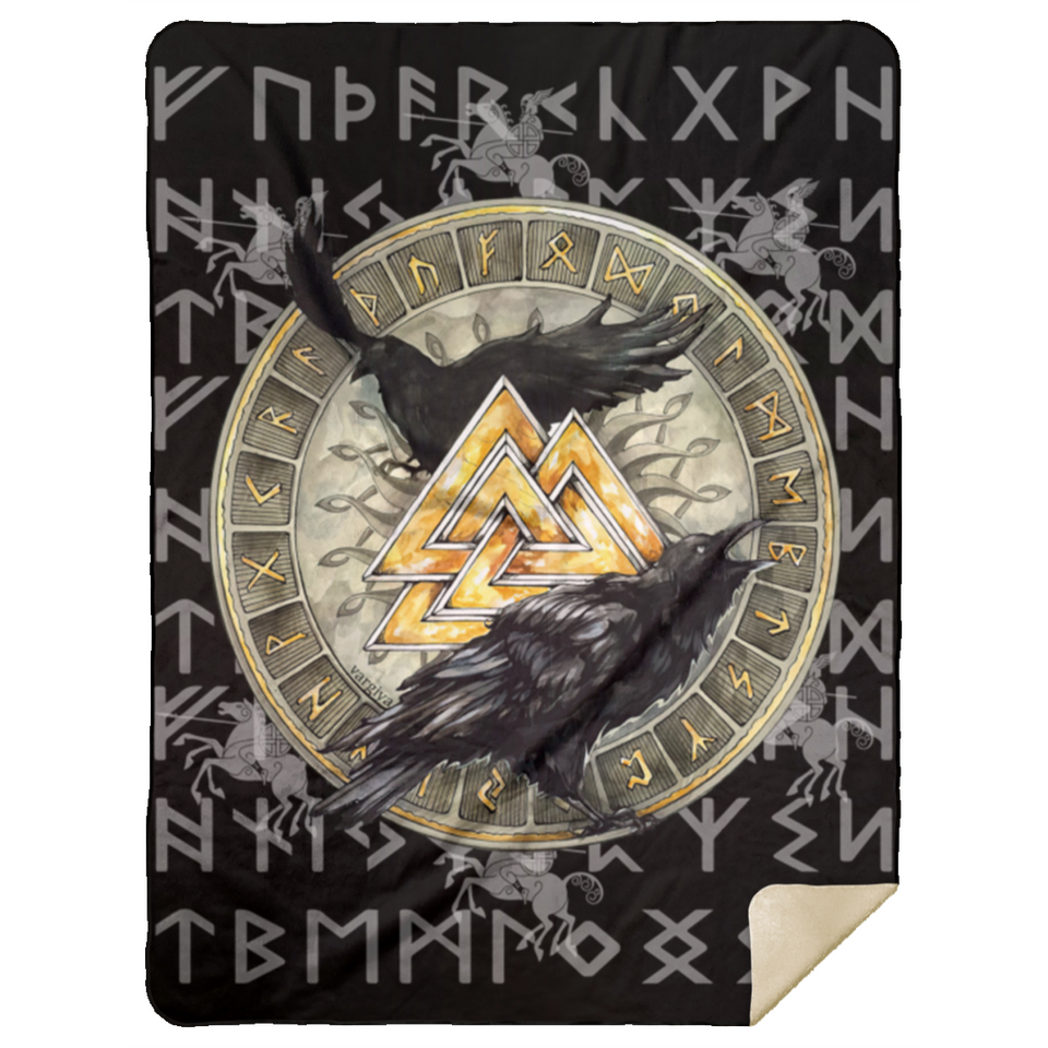 Viking Odin Blanket, Ravens in Celtic and Norse Mythology Fleece, Sherpa Blanket - MSHL Premium Mink Sherpa Blanket 60x80