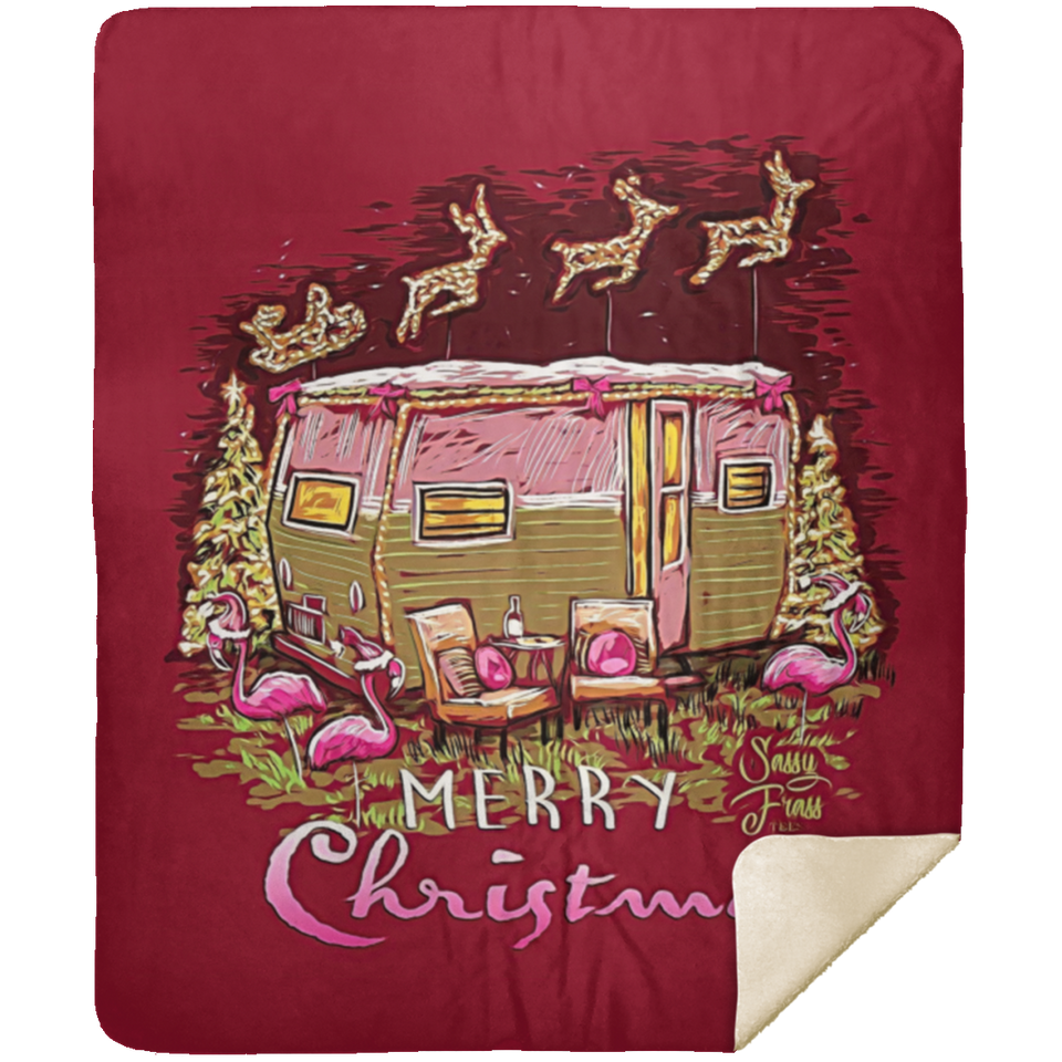 Flamingo Christmas Camper Blanket, Christmas Quilt, Fleece, Sherpa Blanket( - MSHM Premium Mink Sherpa Blanket 50x60