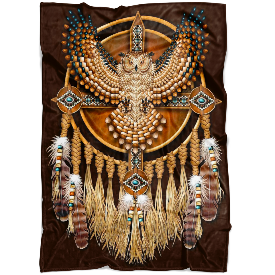 Native American Beadwork Owl Mandala Blanket