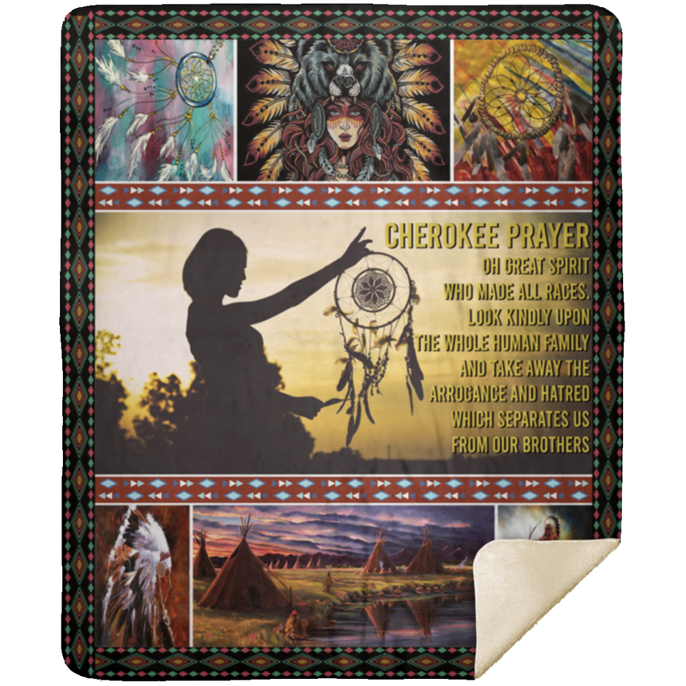 Native American - Cherokee Blanket Native American Quilt Fleece Sherpa Throw - MSHM Premium Mink Sherpa Blanket 50x60