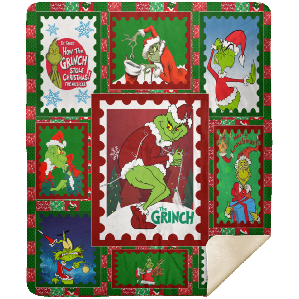 The Grinch Christmas Blanket, The Grinch Fleece, Sherpa Blanket MSHM Premium Mink Sherpa Blanket 50x60