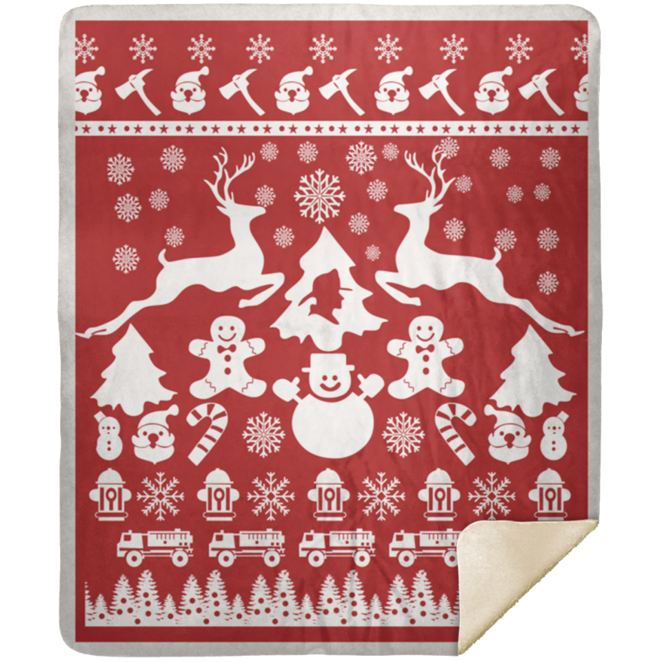 Ugly Christmas Holiday Firefighter Blanket Merry Christmas Quilt Fleece Sherpa - MSHM Premium Mink Sherpa Blanket 50x60