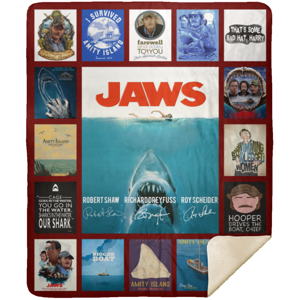 JAWS Blanket, Horror Movie Quilt, Halloween Fleece, Sherpa Blankets MSHM Premium Mink Sherpa Blanket 50x60
