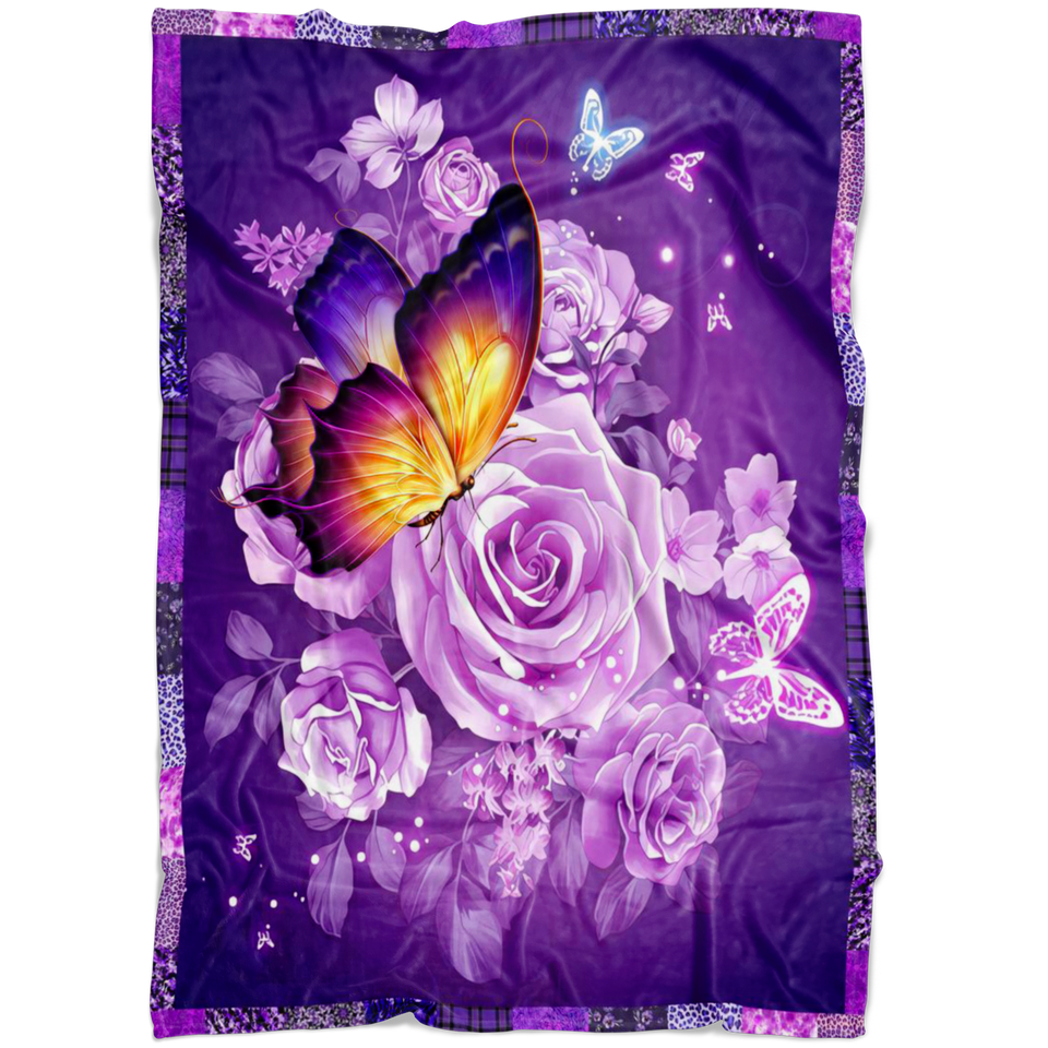 Butterfly And Purple Flower Blanket