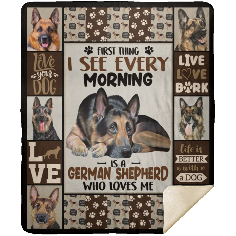 German Shepherd Quilt Fleece Sherpa Throw Blanket for Bedroom Sofa - MSHM Premium Mink Sherpa Blanket 50x60