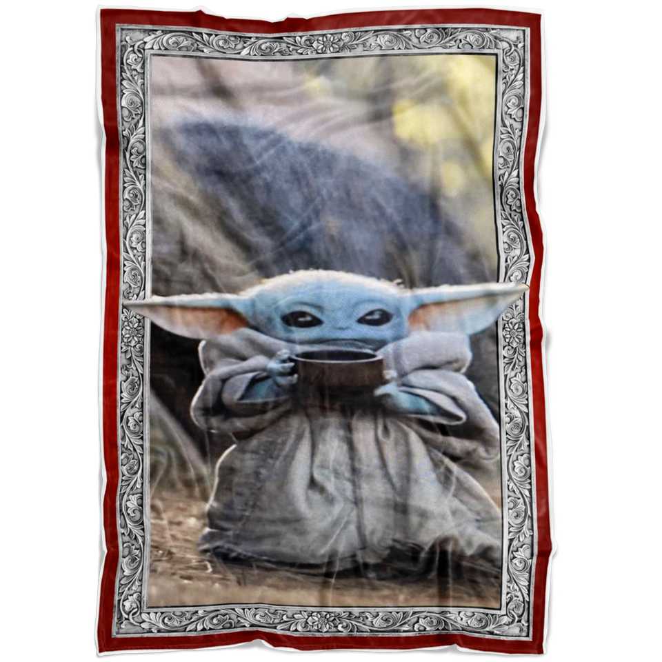 Jennifer Corrigan The Mandalorian Blanket, Mandalorian Quilt, Baby Yo-da Drink Soup Blanket - Cozy Plush Fleece Blanket - 60"x80" - TL