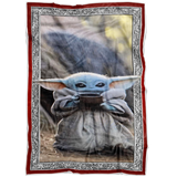 Jennifer Corrigan The Mandalorian Blanket, Mandalorian Quilt, Baby Yo-da Drink Soup Blanket - Cozy Plush Fleece Blanket - 60"x80" - TL
