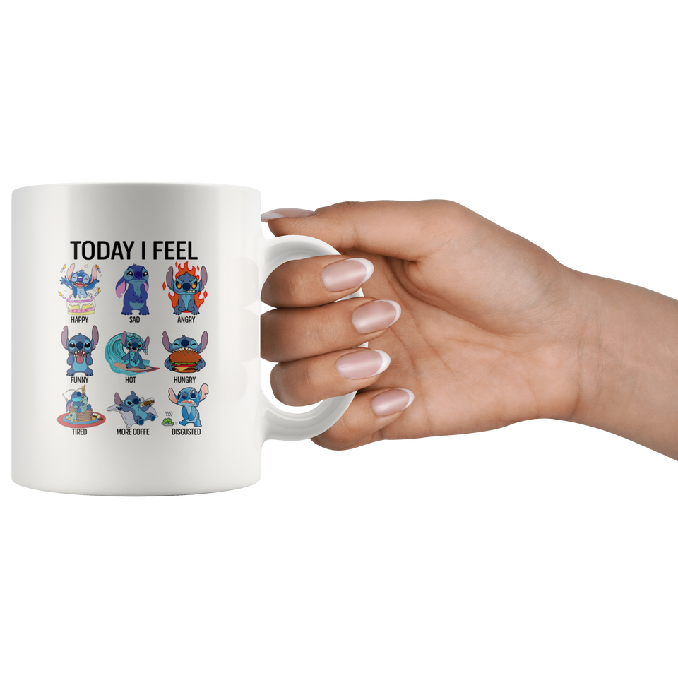 Stitch today I fell Coffee Mug 11OZ, today I fell Mug, today I feel Coffee Mug, today I feel mug, Stitch Coffee Mug - TL