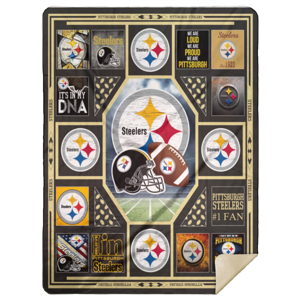 Pittsburgh Steelers Blanket Fleece Sherpa Throw Blanket Quilt Blanket - MSHL Premium Mink Sherpa Blanket 60x80