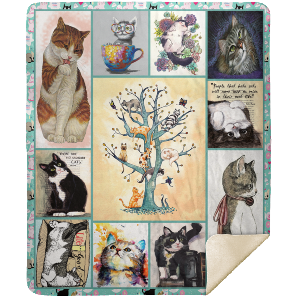 Cat Blanket, Gifts for Kids, Adults and Cat Lovers Fleece, Sherpa Blanket MSHM Premium Mink Sherpa Blanket 50x60