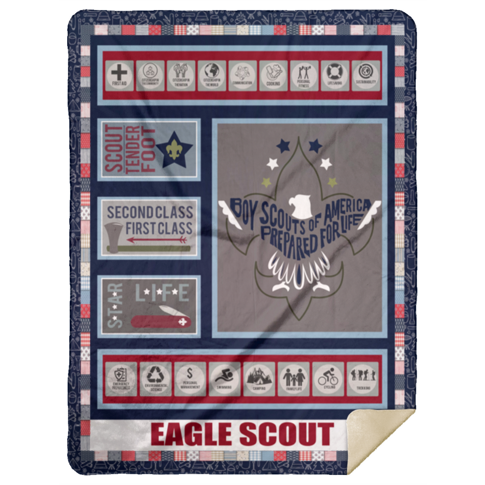 Eagle Scout 3D Quilt Blanket Fleece Sherpa Throw Blanket Bedroom Sofa - MSHL Premium Mink Sherpa Blanket 60x80