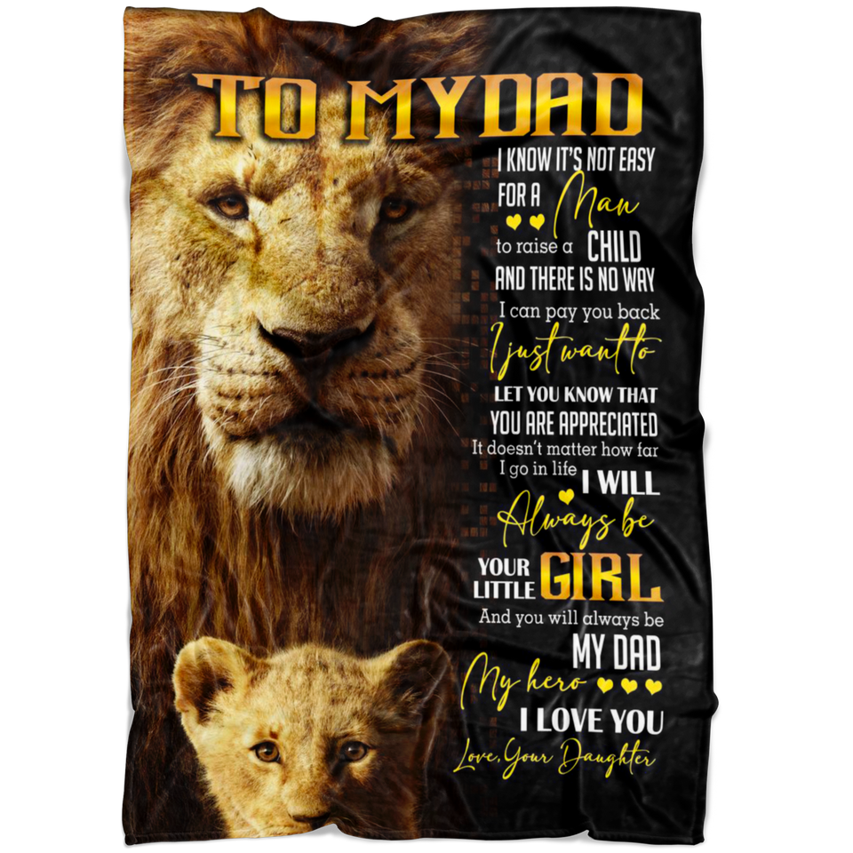 Maylian to My DAD Love Your Daughter Lion 3D Fleece Photo Blanket Father's Day Birthday Gift (X-Large 80 X 60 INCH)