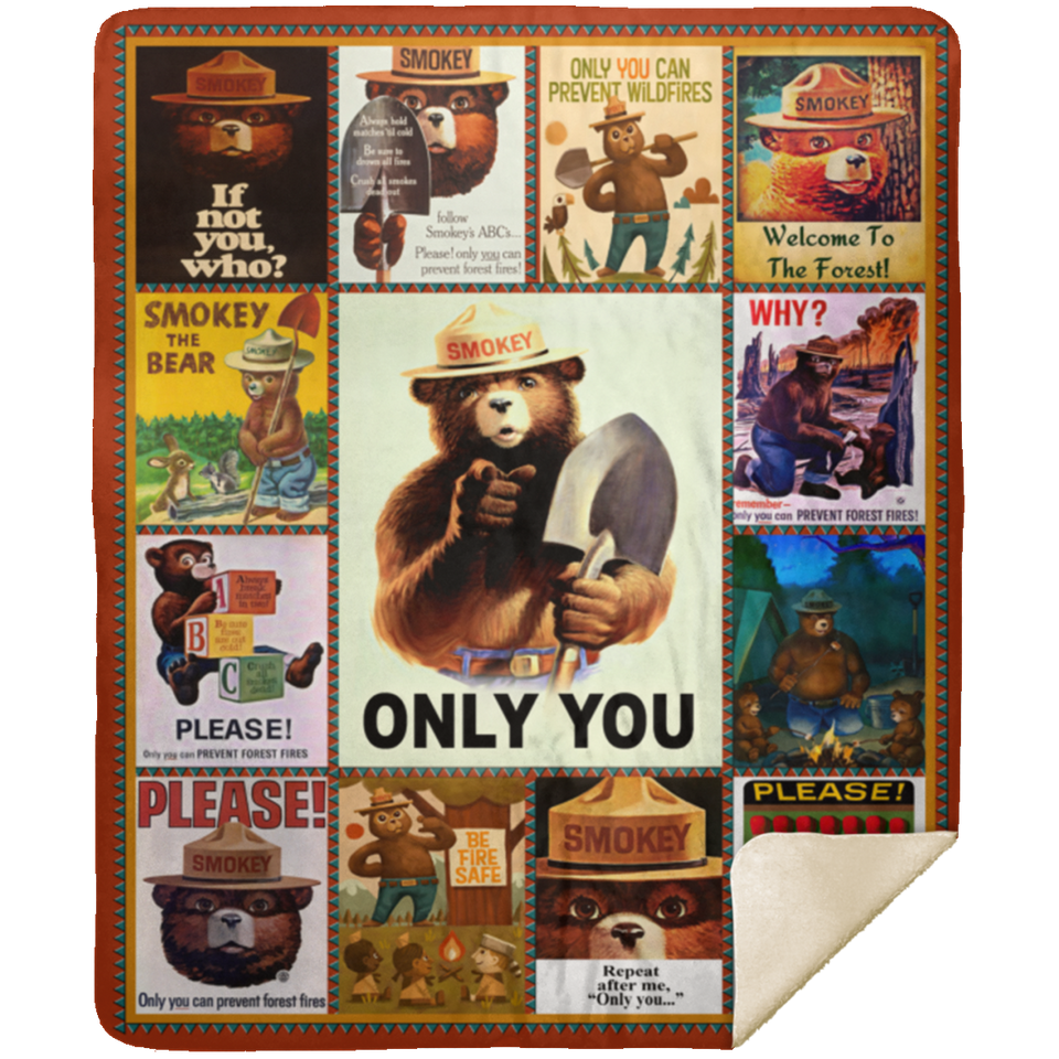 Smokey Bear Fleece Sherpa Blanket Quilt Supper Soft Lightweight Blanket for Bedroom Living Room Sofa - MSHM Premium Mink Sherpa Blanket 50x60