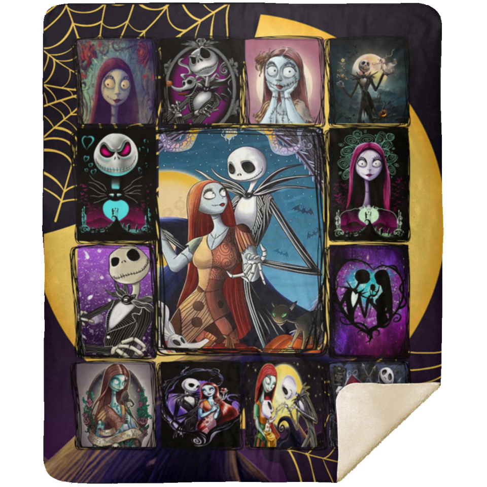 The Nightmare Before Christmas Blanket, Jack & Sally Fleece, Sherpa Blanket - MSHM Premium Mink Sherpa Blanket 50x60