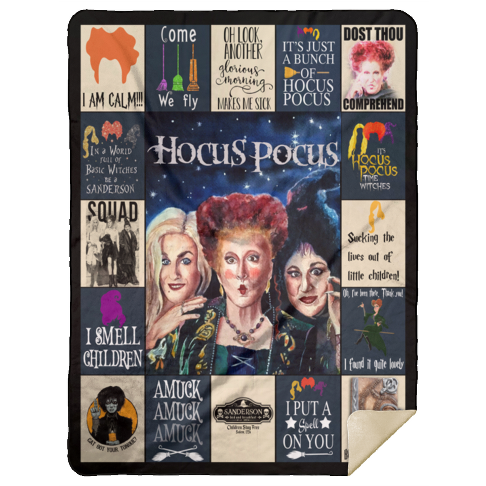Hocus Pocus Quilt Fleece Sherpa Throw Blanket for Bedroom Living Room Sofa - MSHL Premium Mink Sherpa Blanket 60x80