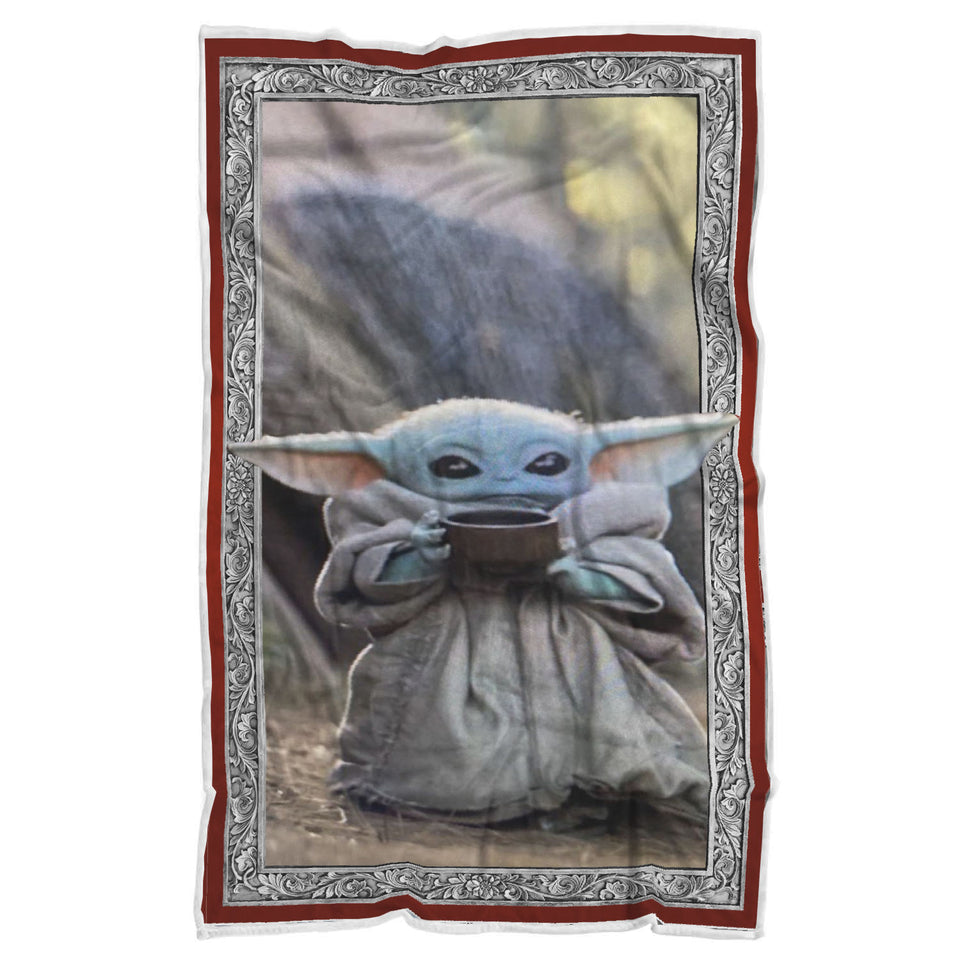Baby Yoda Star-Wars Mandalorian Quilt - Baby Yoda Drink Soup Blanket - Sherpa Blanket - 50"x60" wc