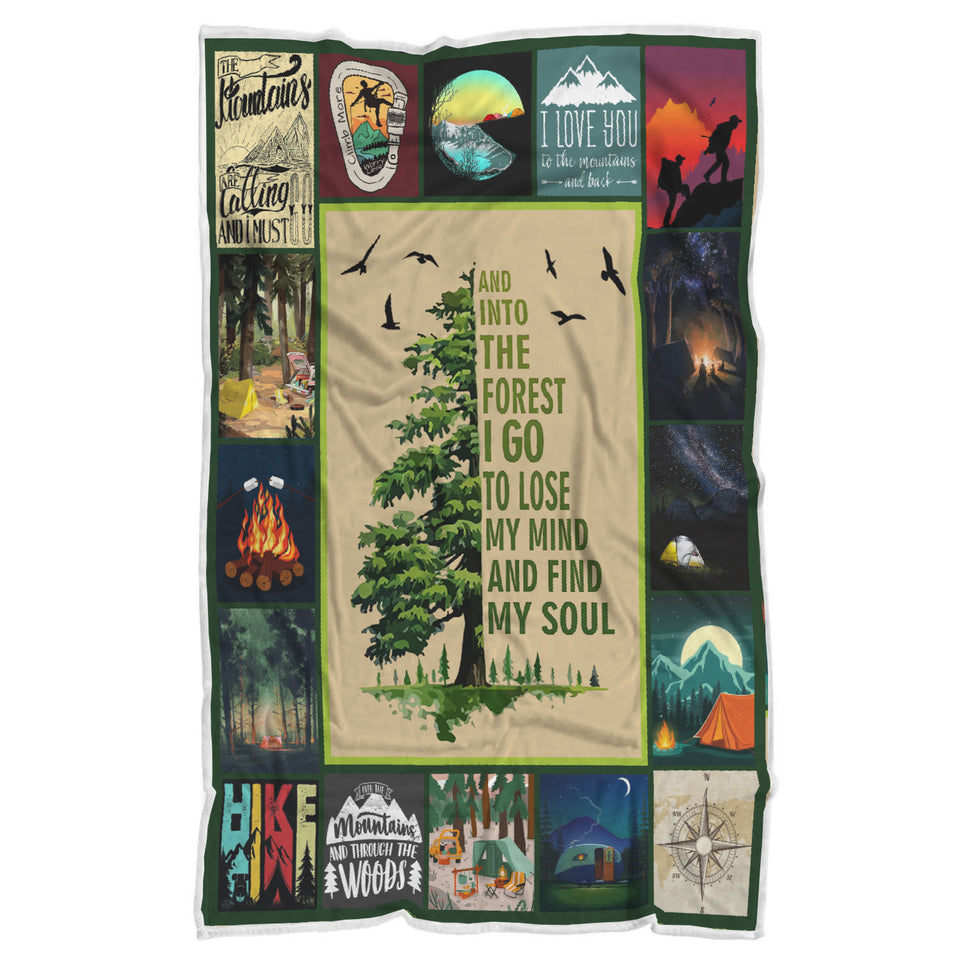 Milestone Blanket, Mountain Blanket - and Into The Forest I Go to Lose My Mind and Find My Soul Blanket - Sherpa Blanket - 60"x80" wc