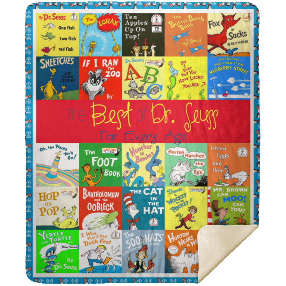 Dr Seuss Books Quilt Blanket Fleece Sherpa Throw Blanket Bedroom Living Room - MSHM Premium Mink Sherpa Blanket 50x60