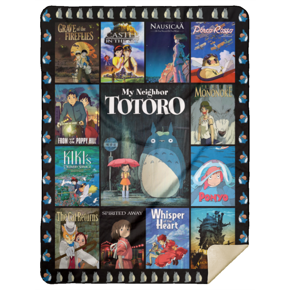 Ghibli Blanket Ghibli Poster Quilt Fleece Sherpa Throw Blanket Ghibli movies - MSHL Premium Mink Sherpa Blanket 60x80