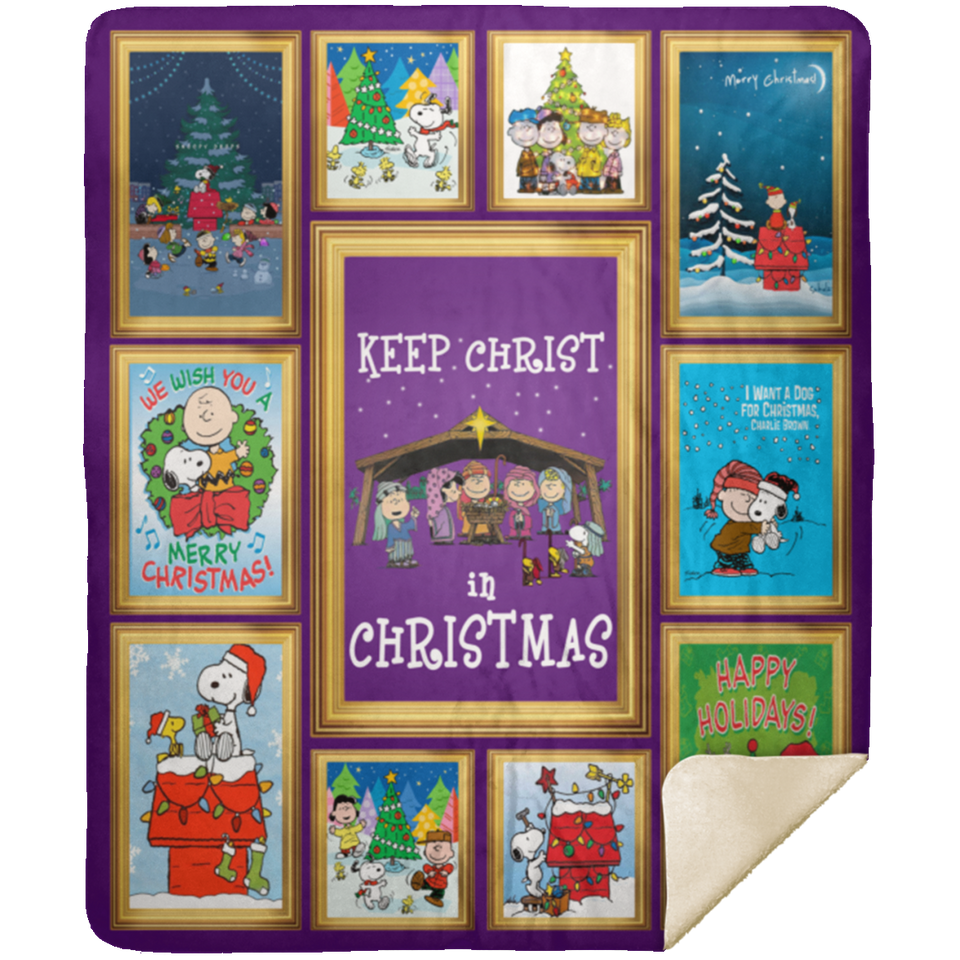Snoopy Keep Christ in Christmas CC 3D Quilt Fleece Sherpa Throw Blanket Quilt - MSHM Premium Mink Sherpa Blanket 50x60
