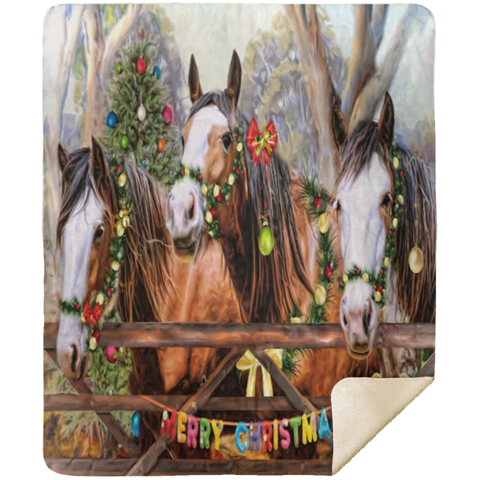 Christmas Horse Blanket Merry Christmas Quilt Fleece Sherpa Gift Idea - MSHM Premium Mink Sherpa Blanket 50x60