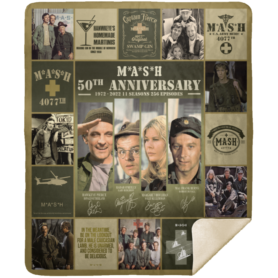 M A S H TV series Blanket, Mash 4077 50th Anniversary Fleece, Sherpa Blanket MSHM Premium Mink Sherpa Blanket 50x60