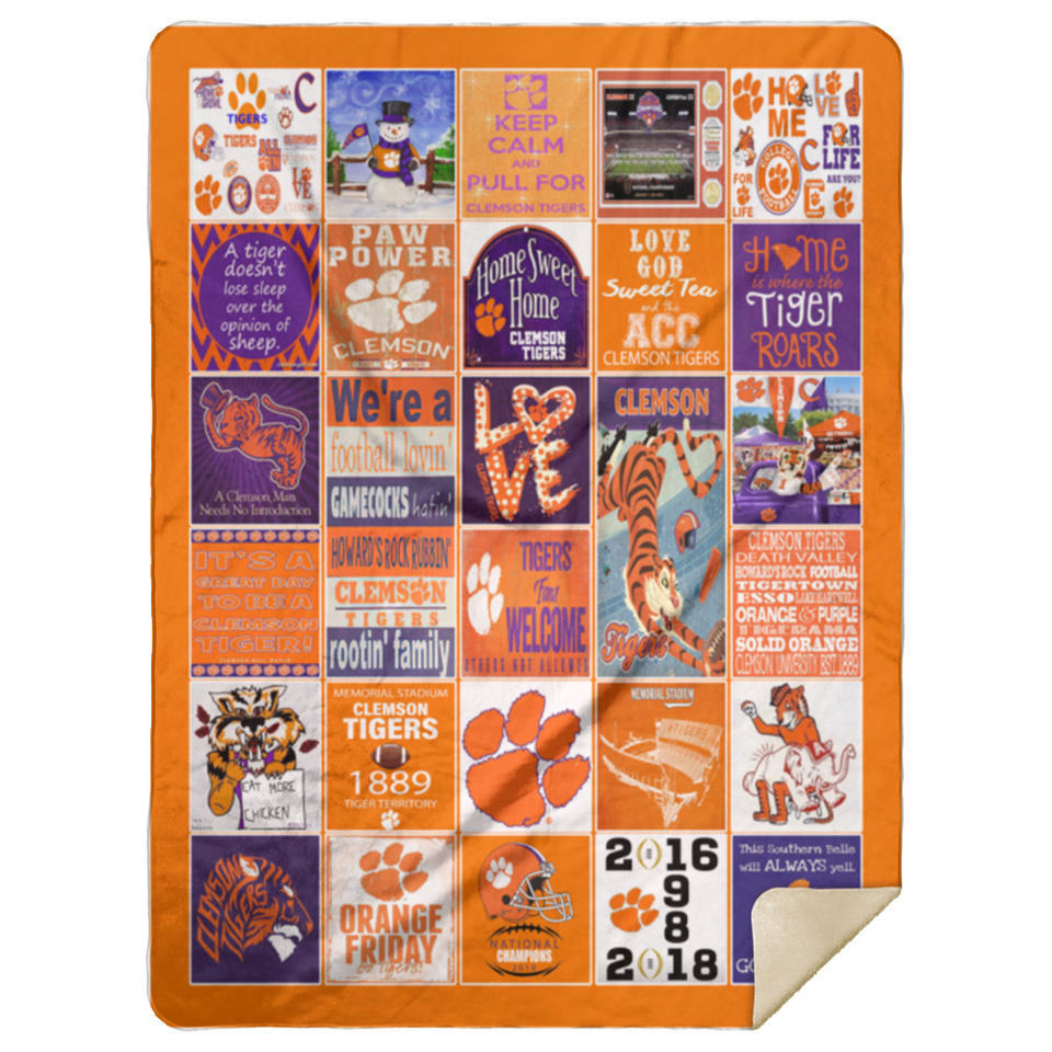 Clemson Tiger Fleece Sherpa Throw Blanket Quilt for Bedroom Living Room - MSHL Premium Mink Sherpa Blanket 60x80