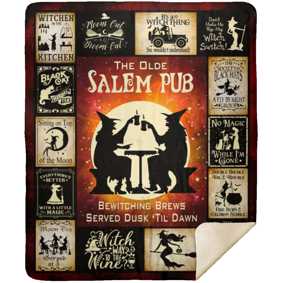 Witch Blanket, The Olde Salem Pub Fleece, Sherpa Blanket, Gift Ideas MSHM Premium Mink Sherpa Blanket 50x60