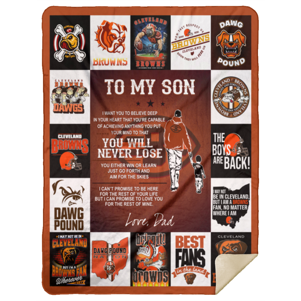 to My Son C l e v e l a n d Browns Blanket, Cleveland B r o w n s Baseball Quilt, Fleece, Sherpa Blanket - MSHL Premium Mink Sherpa Blanket 60x80