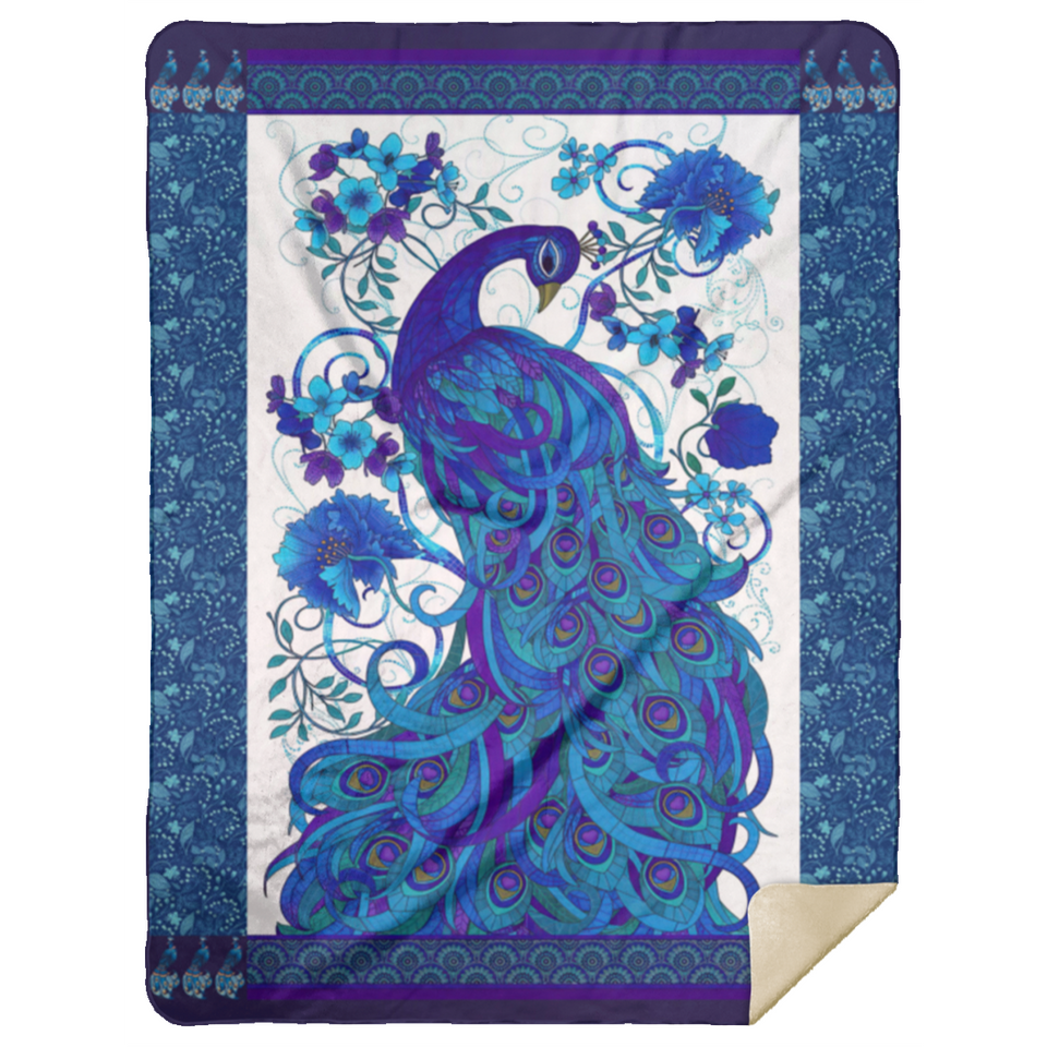 Peacock Blue Blanket Peacock Lover Quilt Fleece Sherpa Gift Idea - MSHL Premium Mink Sherpa Blanket 60x80