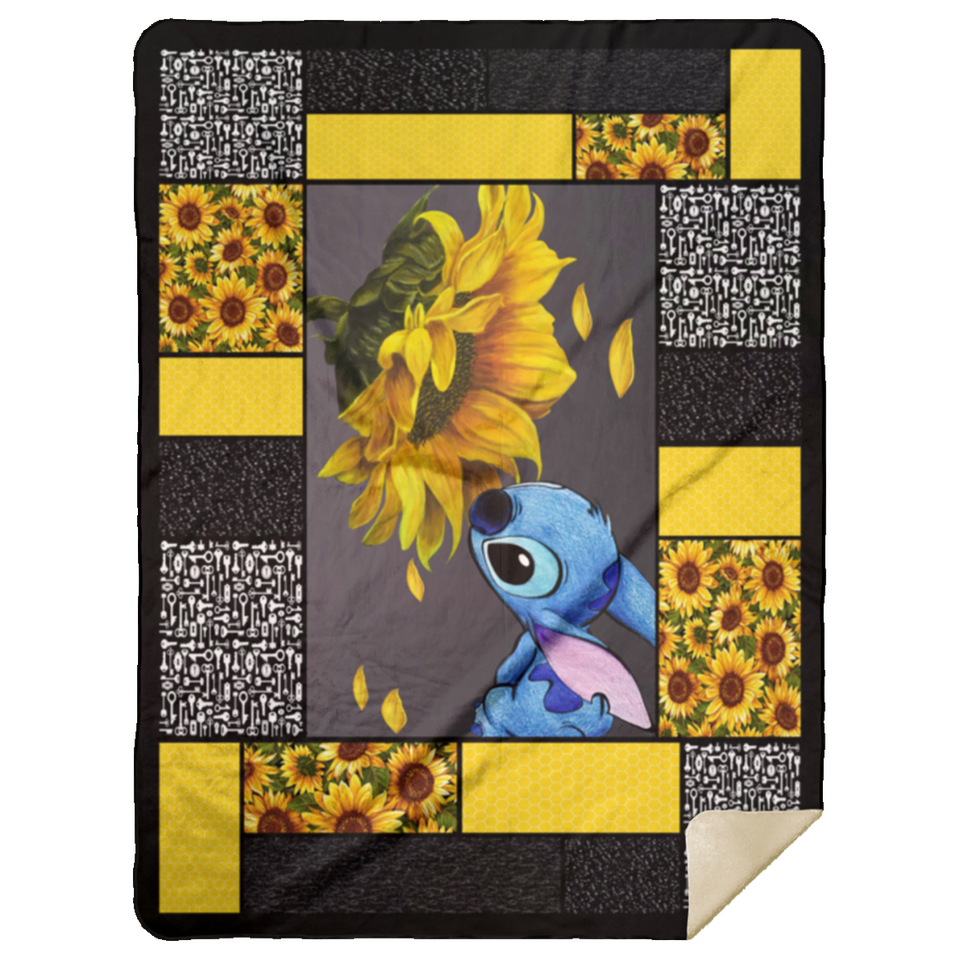 Stitch Sunflower Blanket Stitch Quilt Fleece Sherpa Throw Blanket Soft and Warm - MSHL Premium Mink Sherpa Blanket 60x80