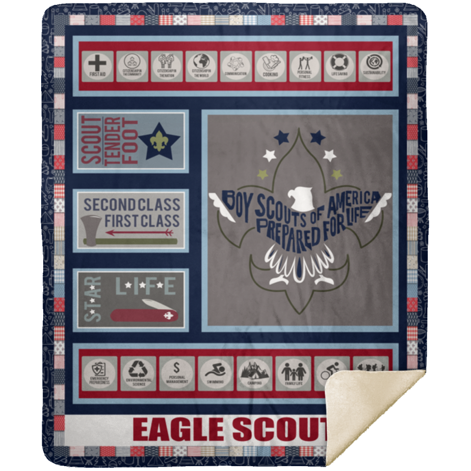 Eagle Scout 3D Quilt Blanket Fleece Sherpa Throw Blanket Bedroom Sofa - MSHM Premium Mink Sherpa Blanket 50x60