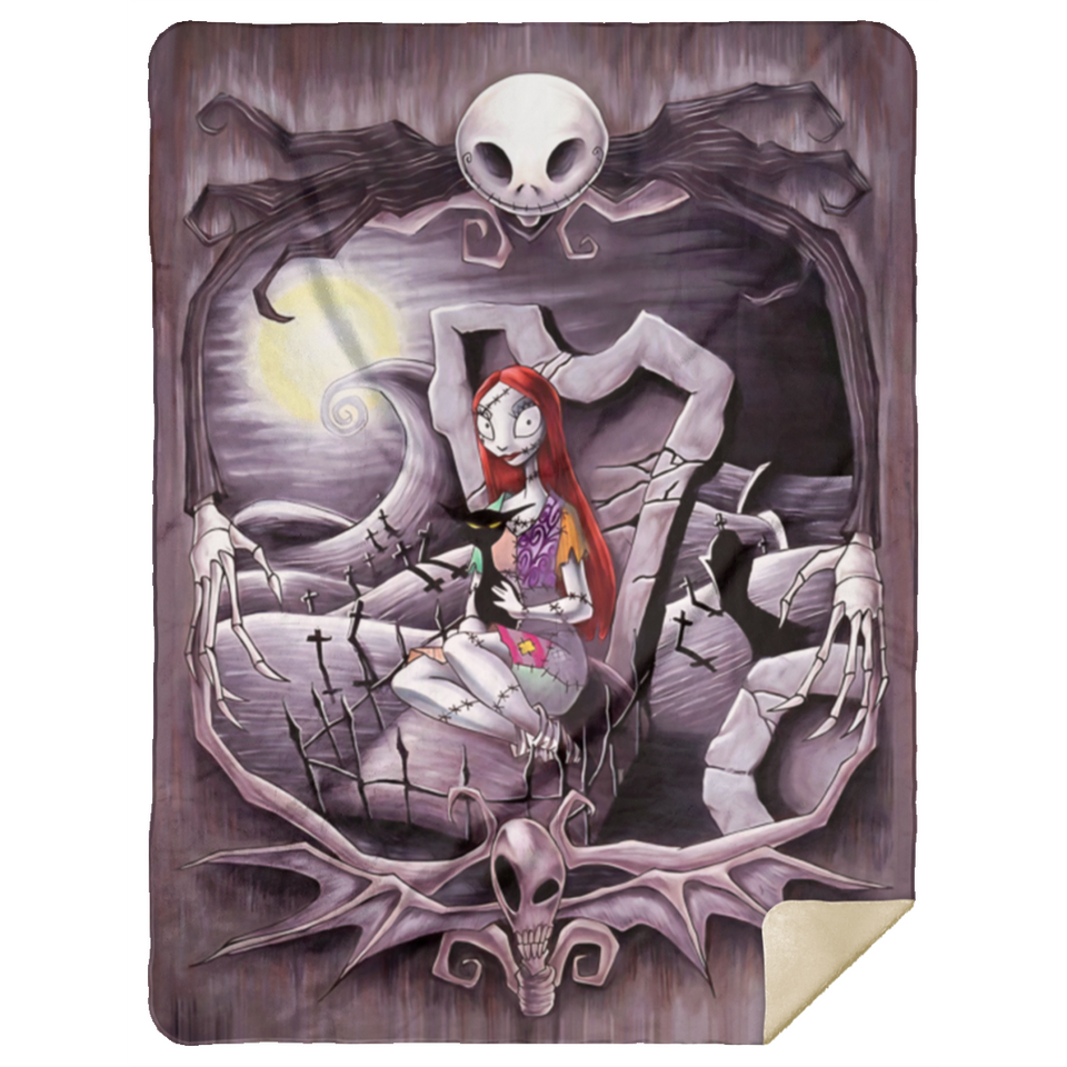 Jack and Sally Blanket, Halloween Quilt, Fleece, Sherpa Blanket MSHL Premium Mink Sherpa Blanket 60x80