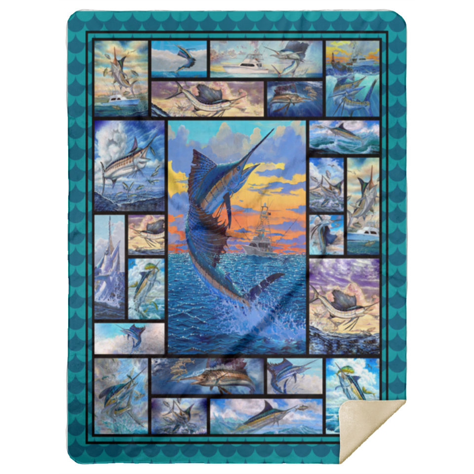 Love Marlin Sailfish Blanket Fishing Blanket Fleece Sherpa Throw Quilt Nature - MSHL Premium Mink Sherpa Blanket 60x80