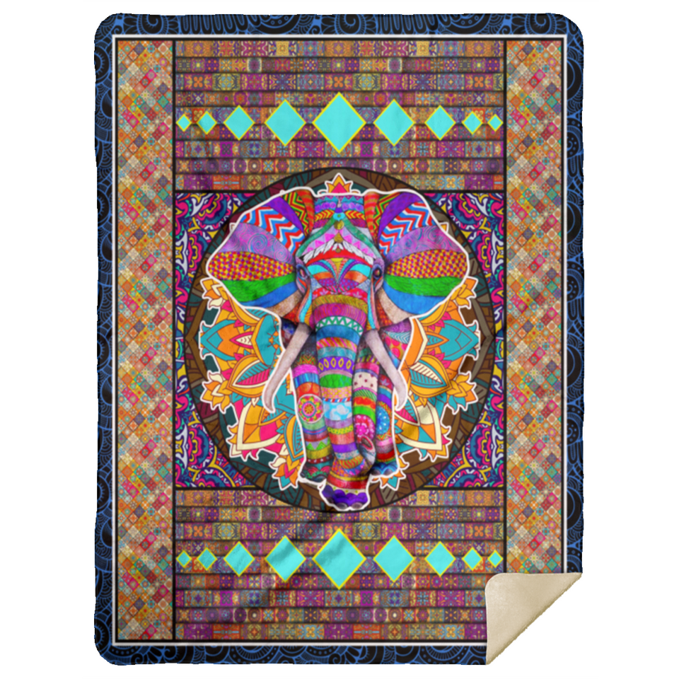 Elephant Mandala Blanket Elephant Colorful Quilt Fleece Sherpa Throw Blanket - MSHL Premium Mink Sherpa Blanket 60x80