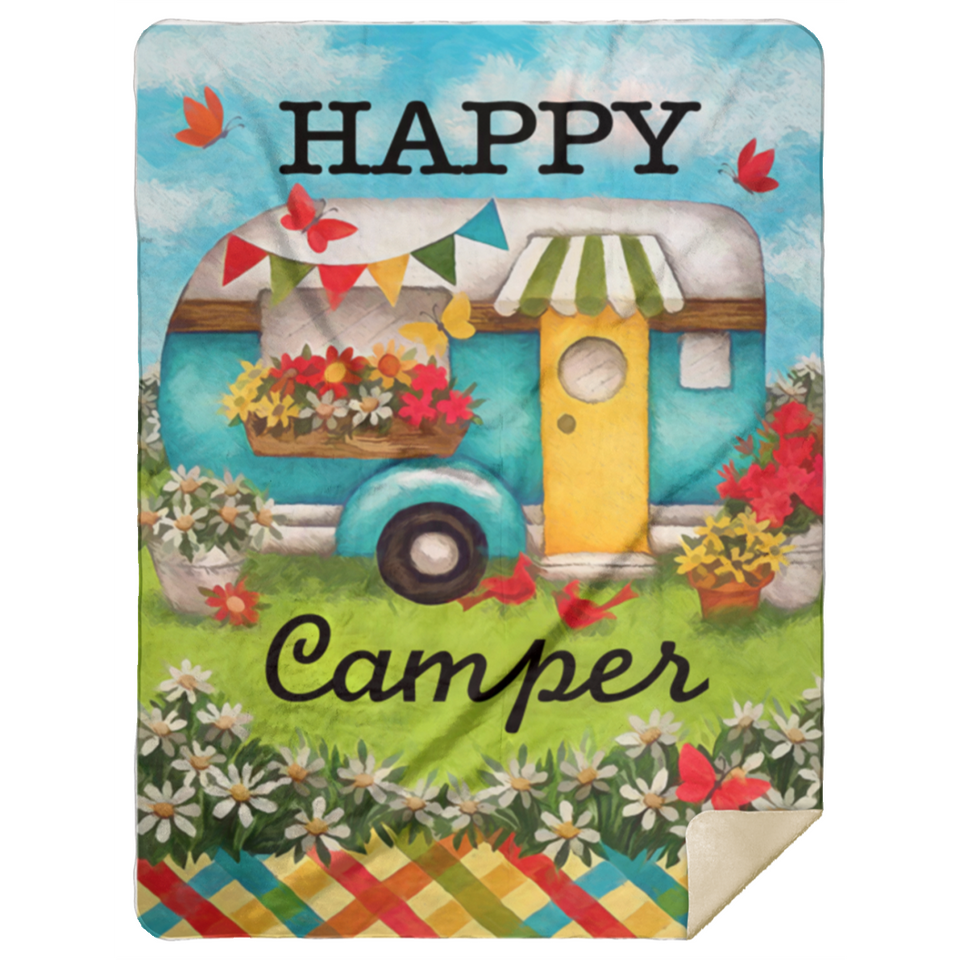 Happy Camper Blanket, Camping Cardinal Butterfly Quilt, Fleece, Sherpa Blanket - MSHL Premium Mink Sherpa Blanket 60x80