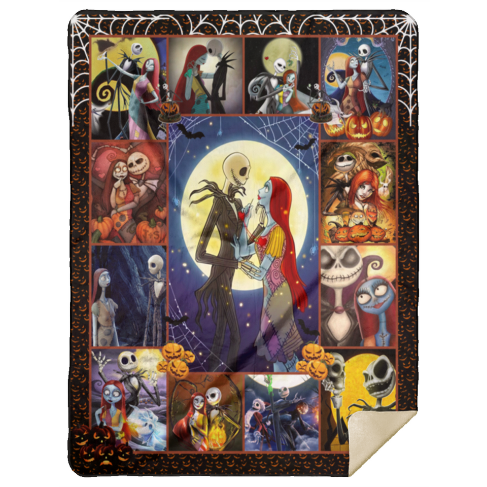 Jack Skellington & Sally Blanket, Fleece, Sherpa Blankets, Throw Bed - MSHL Premium Mink Sherpa Blanket 60x80