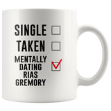 Single Taken Mentally Dating Rias Gremory Coffee Mug, Funny Rias Gremory Cosplay Costume Lover Mug, Ideal Novelty Gift for High School DxD Fans Manga 11oz TL