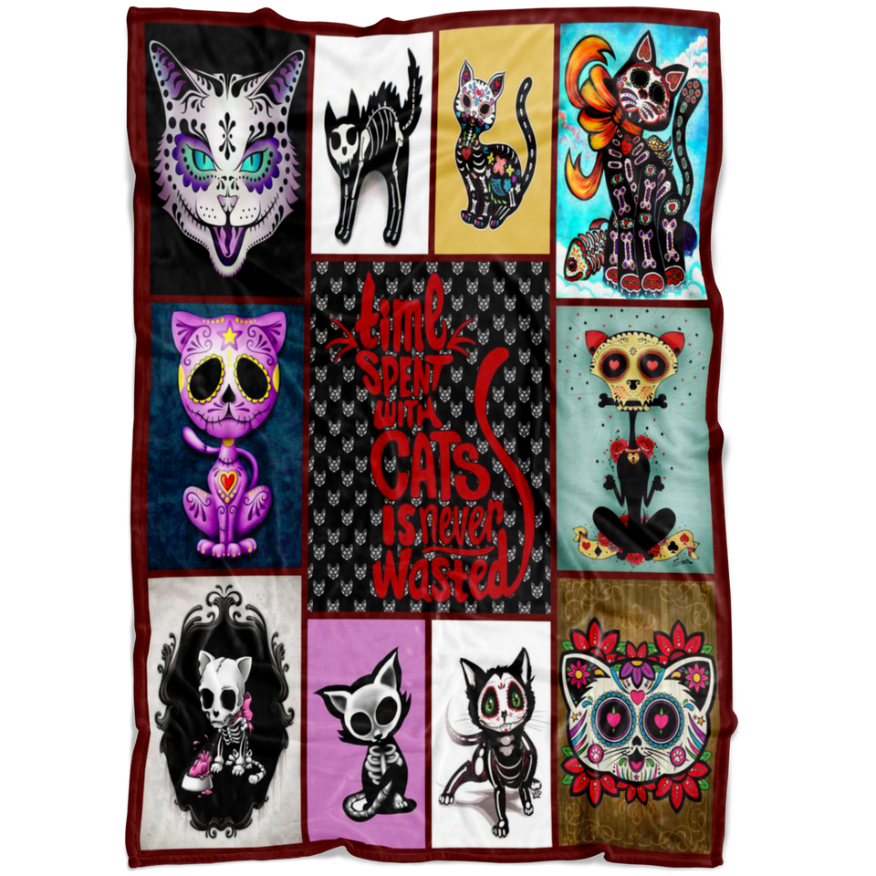 Skull Cat Blanket Cat Kitten Sugar Skull Quilt copy