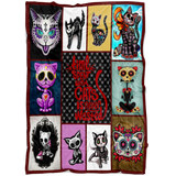 Skull Cat Blanket Cat Kitten Sugar Skull Quilt copy