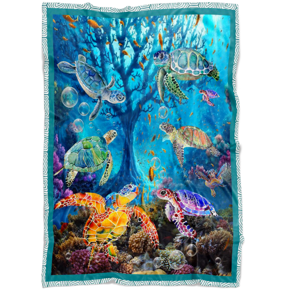 Turtle Swim With The Waves Lover Blanket