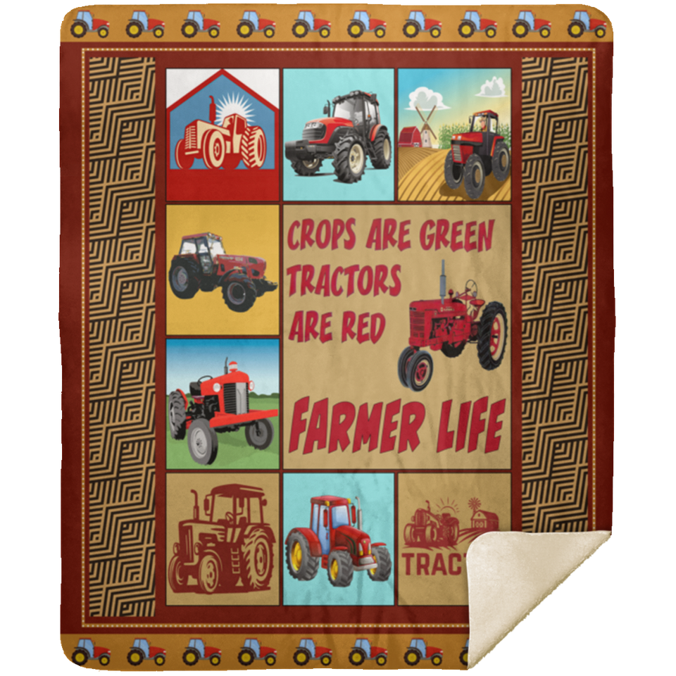 Tractor Fleece Blanket - Crops Are Green Tractor Are Red Farmer Life Blanket - MSHM Premium Mink Sherpa Blanket 50x60