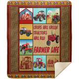 Tractor Fleece Blanket - Crops Are Green Tractor Are Red Farmer Life Blanket - MSHM Premium Mink Sherpa Blanket 50x60