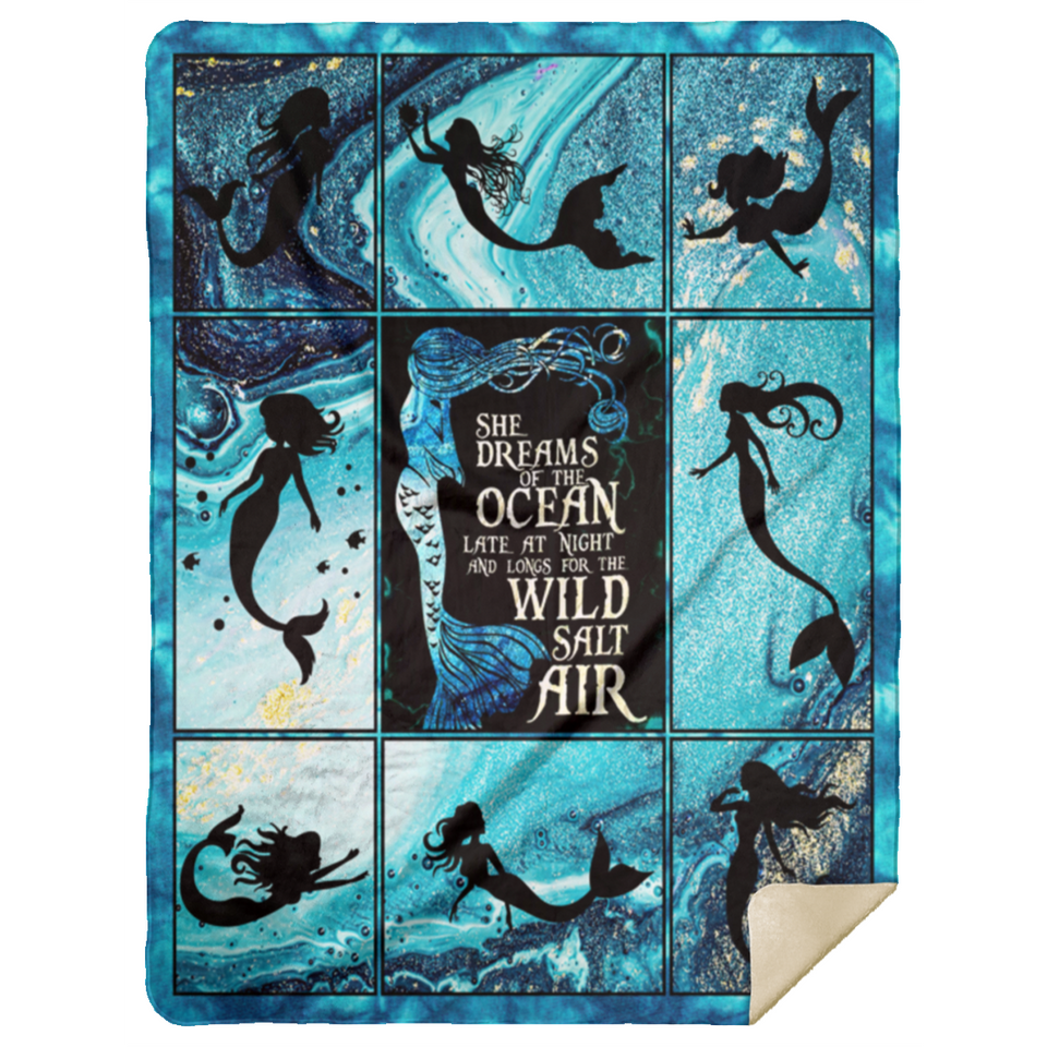 Mermaid Blanket She dreams of the ocean Quilt Fleece Sherpa Throw Quilt Blanket - MSHL Premium Mink Sherpa Blanket 60x80