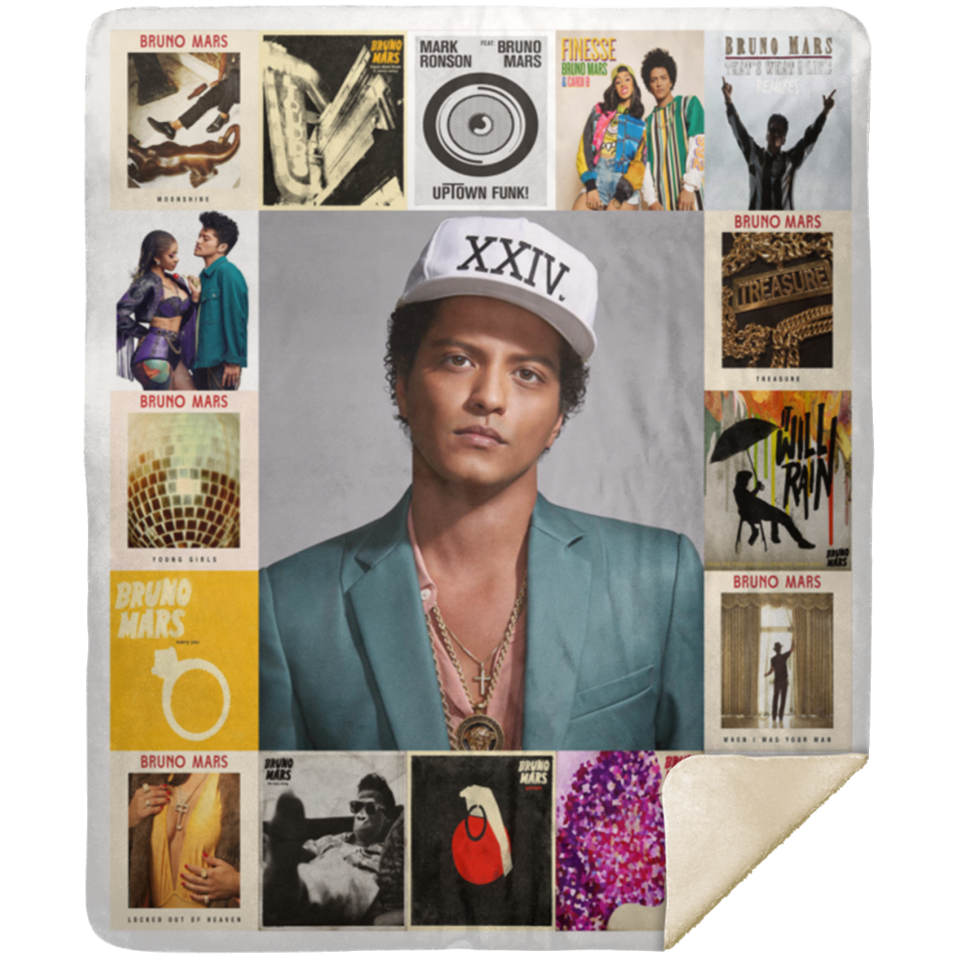 Bruno Mars Quilt Fleece Sherpa Throw Blanket for Bedroom Living Room Sofa - MSHM Premium Mink Sherpa Blanket 50x60